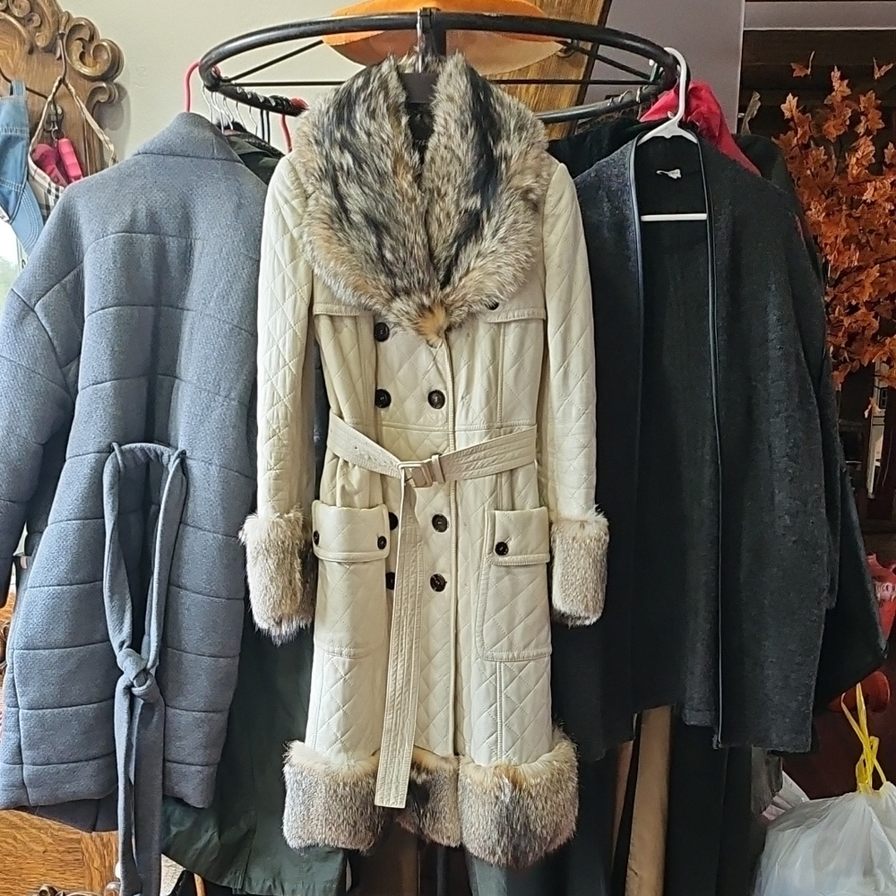 Burberry Cream Fur-Trimmed Trench Coat